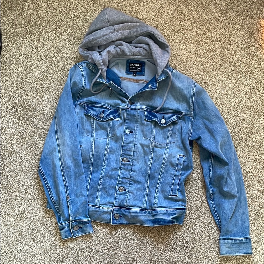 Express mens hooded denim stretch jacket. Size medium. Smoke free home.